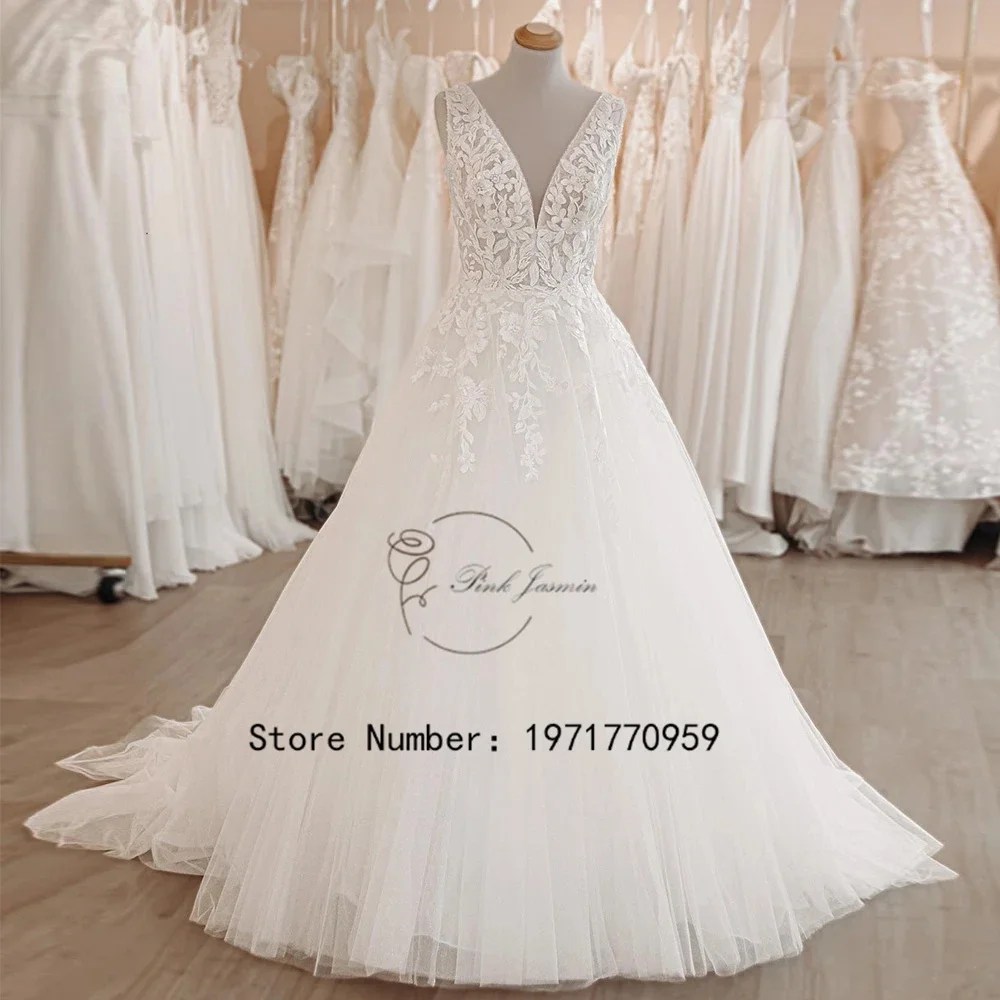 Ivory Classic Wedding Dresses For Women Double V Necks Sweep Train Applique Elegant Lace Bridal Gowns Robe De Mariée 2024 New
Ivory Classic Wedding Dresses For Women Double V Necks Sweep Train Applique Elegant Lace Bridal Gowns Robe De Mariée 2024 New