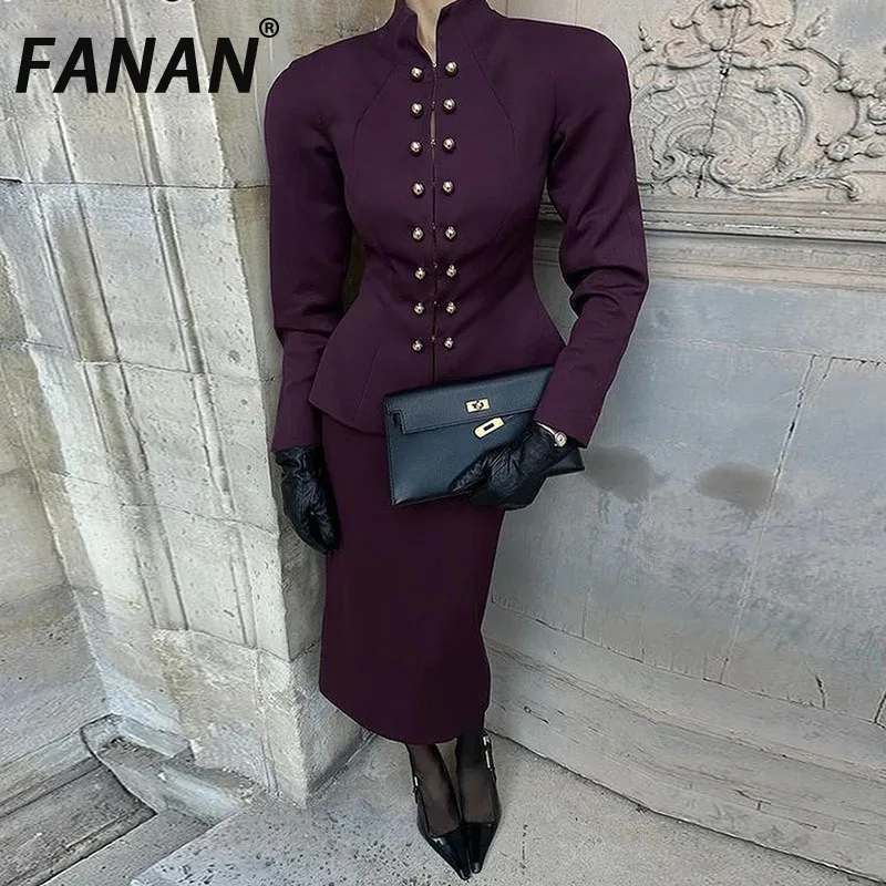 FANAN однотонный элегантный комплект из двух предметов на пуговицах для женщин, пальто с круглым вырезом и длинными рукавами, тонкая юбка с высокой талией, женские комплекты, новинка 2025 г.
FANAN однотонный элегантный комплект из двух предметов на пуговицах для женщин, пальто с круглым вырезом и длинными рукавами, тонкая юбка с высокой талией, женские комплекты, новинка 2025 г.