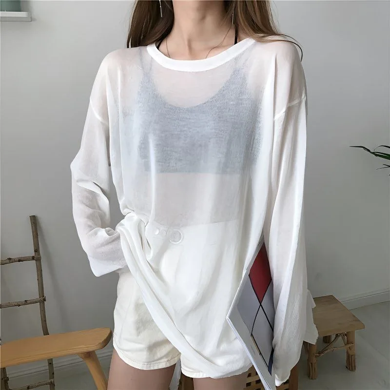 See Through Long sleeve T Shirt Women Thin Perspective Slim Shirts Summer Off shoulder Top Sunscreen Female Pullovers Basic Tees
See Through Long sleeve T Shirt Women Thin Perspective Slim Shirts Summer Off shoulder Top Sunscreen Female Pullovers Basic Tees