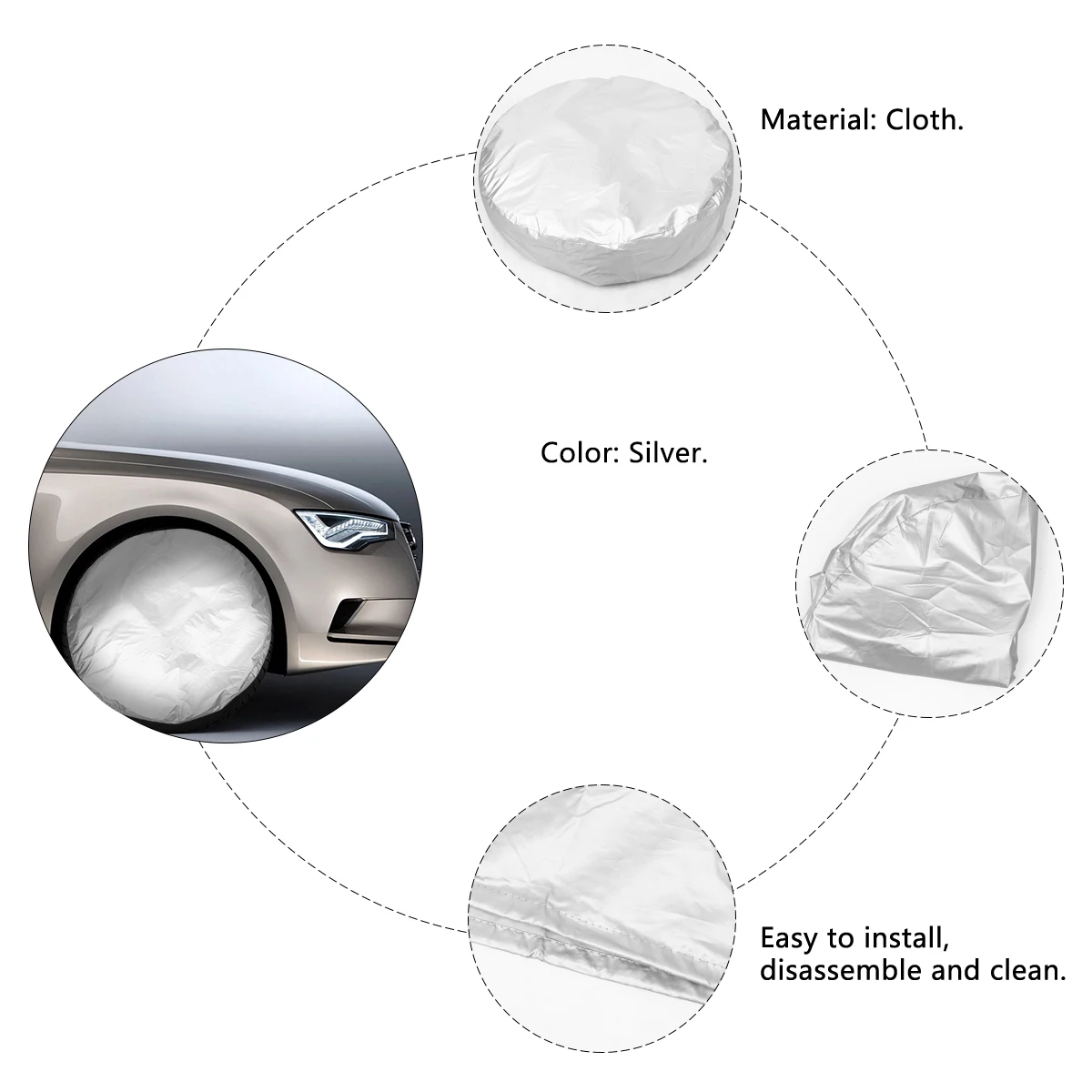 1pc Tire Cover Silver Coated Cloth Spare Case Foldable Car Dust Proof Covers Spare Case Waterproof UV Protection
1pc Tire Cover Silver Coated Cloth Spare Case Foldable Car Dust Proof Covers Spare Case Waterproof UV Protection