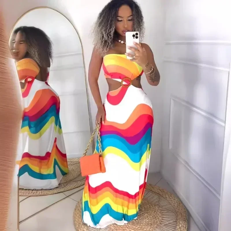 GUWU Rainbow Striped Print Maxi Dress Women Sundress Summer Clothes Camisole Cut Out Sleeveless Vacation Beach Long Dresses 
GUWU Rainbow Striped Print Maxi Dress Women Sundress Summer Clothes Camisole Cut Out Sleeveless Vacation Beach Long Dresses