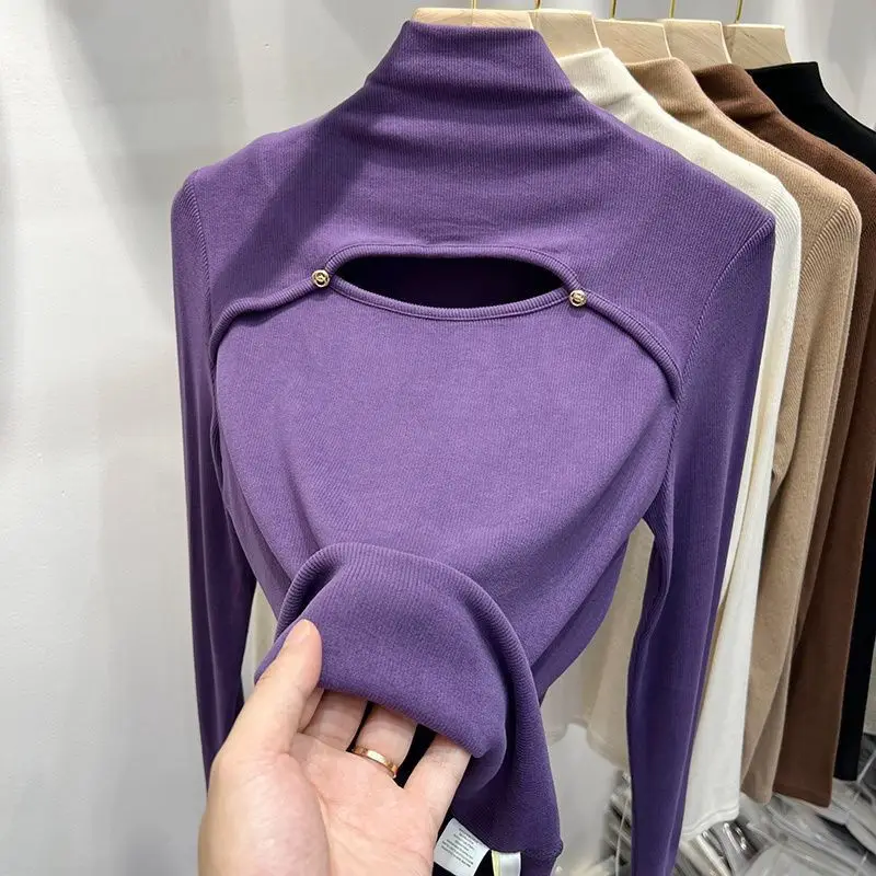 Hollow Out Diamonds Half Height Collar T-Shirts Female Autumn Winter New Interior Lapping Casual Solid Color Long Sleeve Top Tee
Hollow Out Diamonds Half Height Collar T-Shirts Female Autumn Winter New Interior Lapping Casual Solid Color Long Sleeve Top Tee