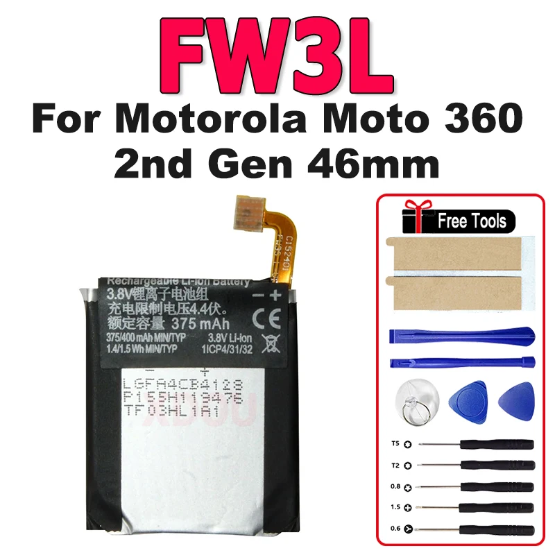 New Battery FW3L SNN5962A For Motorola Moto 360 2nd Gen 46mm FW3L 375mAh + Free Tools
New Battery FW3L SNN5962A For Motorola Moto 360 2nd Gen 46mm FW3L 375mAh + Free Tools