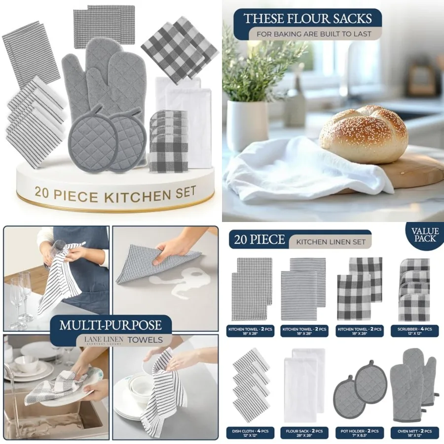 Kitchen Towels and Oven Mitt Set 20 Pc - Lint Free Cotton Dish Towels for Kitchen Drying, Cozy Terry Dish Rags, Flour Sack Towe
Kitchen Towels and Oven Mitt Set 20 Pc - Lint Free Cotton Dish Towels for Kitchen Drying, Cozy Terry Dish Rags, Flour Sack Towe