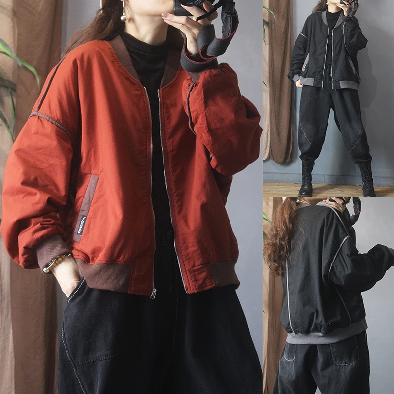 Ретро Thiened Cotton Jaet с бейсбольным воротником, свободная женская верхняя одежда, брендовая бирка, удобная длинная застежка-молния све 
Ретро Thiened Cotton Jaet с бейсбольным воротником, свободная женская верхняя одежда, брендовая бирка, удобная длинная застежка-молния све