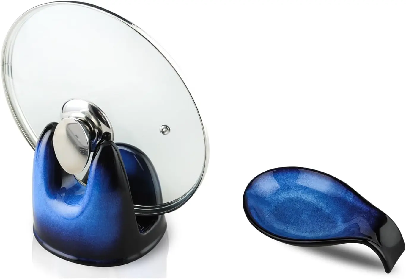 Pot Lid Holder & Spoon Rest Set - Heat Resistant, Dishwasher Safe, Black & Blue Ceramic
Pot Lid Holder & Spoon Rest Set - Heat Resistant, Dishwasher Safe, Black & Blue Ceramic