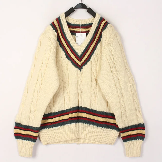 Vintage Autumn Winter White Knitted Woolen Sweater V-Neck Long Sleeve Warm Loose Fit Cardigan Style Striped Patterned Bean Bean
Vintage Autumn Winter White Knitted Woolen Sweater V-Neck Long Sleeve Warm Loose Fit Cardigan Style Striped Patterned Bean Bean