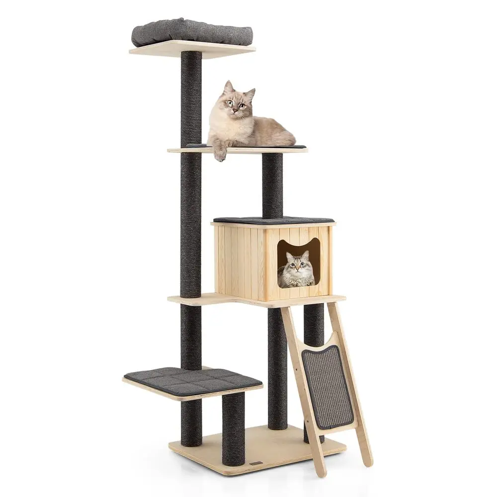 69inch Tall Wooden Cat Tree Tower, Modern Cat Activity Center Tree with Sisal Scratching Posts amp Board, Condo amp Top Perch f
69inch Tall Wooden Cat Tree Tower, Modern Cat Activity Center Tree with Sisal Scratching Posts amp Board, Condo amp Top Perch f
