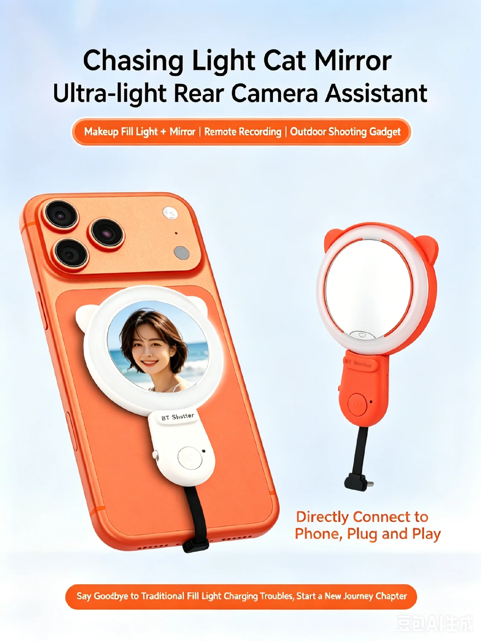 Magnetic Cat Ear Selfie Ring Light With Mirror Bluetooth Remote, Type-C Plug & Play Phone Fill Lamp, 0.5X Rear Camera View Mirro
Magnetic Cat Ear Selfie Ring Light With Mirror Bluetooth Remote, Type-C Plug & Play Phone Fill Lamp, 0.5X Rear Camera View Mirro