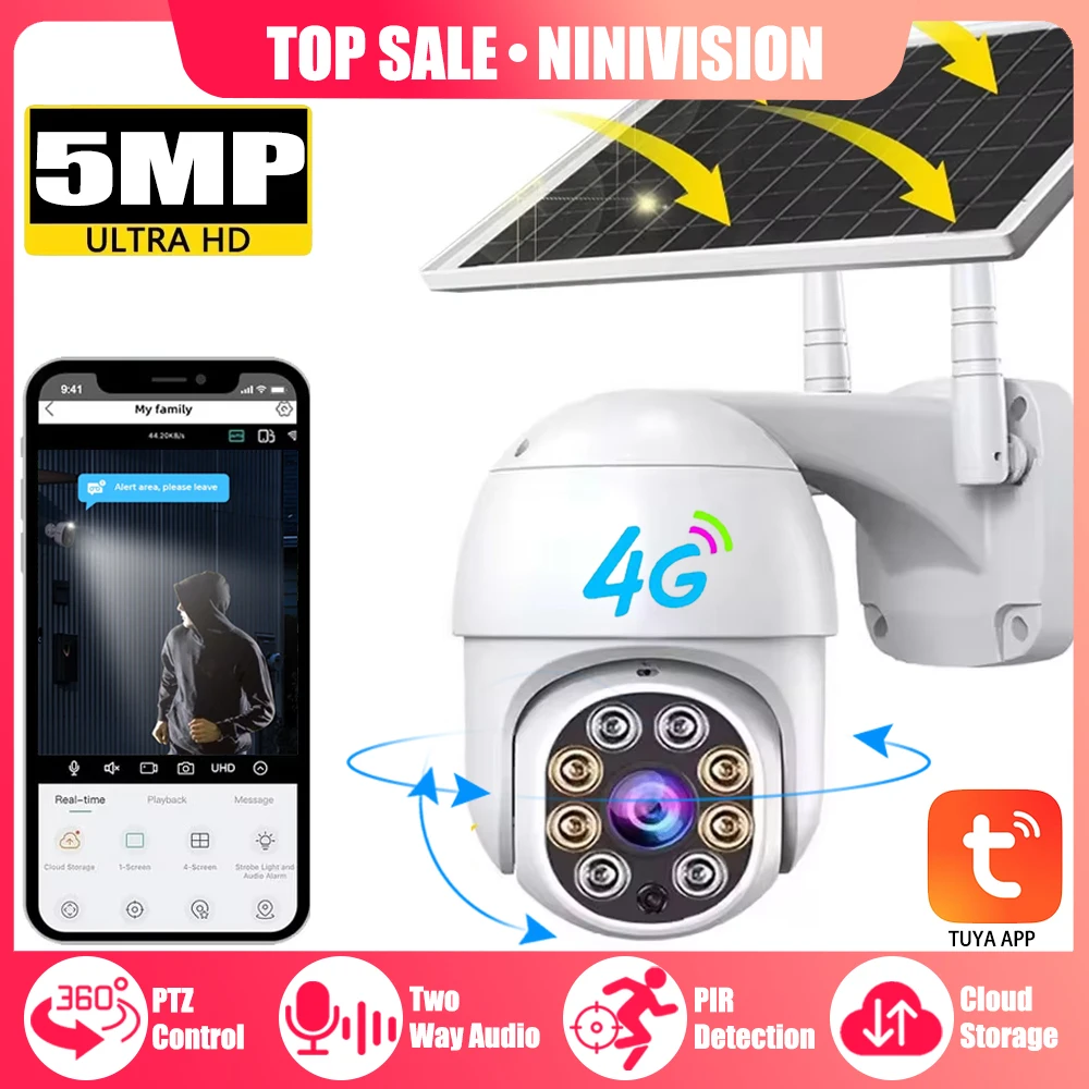 4G TUYA Intelligent 5MP SIM Card Outdoor Security Solar PTZ IP Camera Smart Home Energy Battery Garden Lights CCTV Surveillance
4G TUYA Intelligent 5MP SIM Card Outdoor Security Solar PTZ IP Camera Smart Home Energy Battery Garden Lights CCTV Surveillance