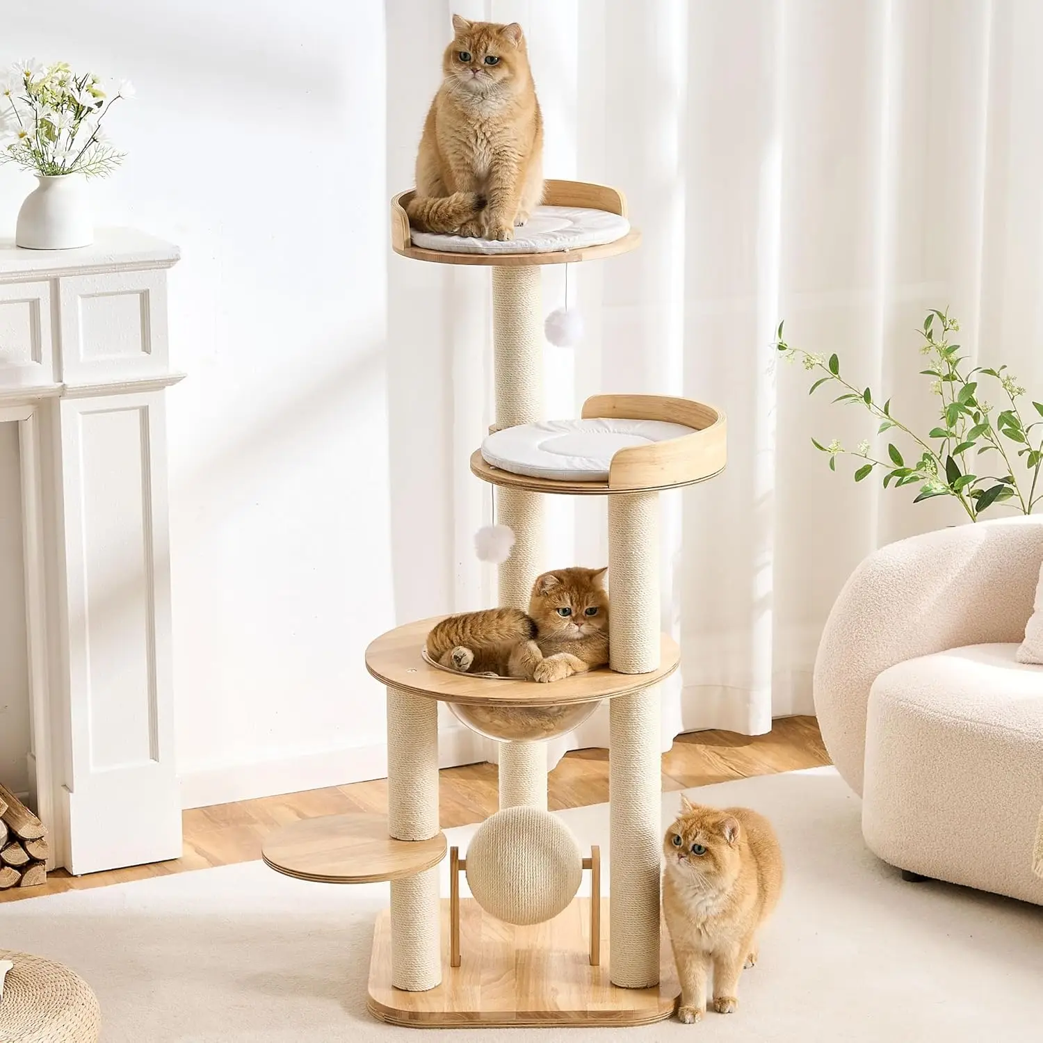 49" Natural Oak Wood Cat Tree Tower, Multi-Level Climbing Tree with Sisal Scratching Posts for Indoor Cats
49" Natural Oak Wood Cat Tree Tower, Multi-Level Climbing Tree with Sisal Scratching Posts for Indoor Cats