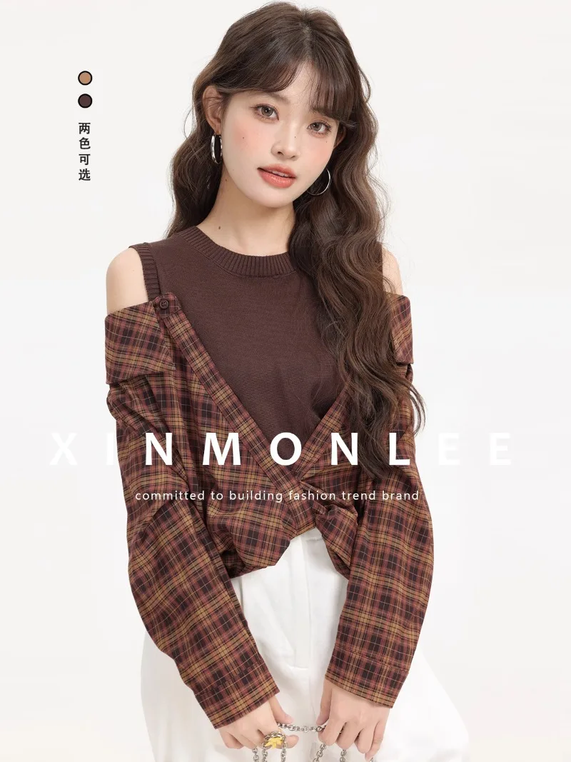 Sweet Hot Girl Retro Off Shoulder Plaid Shirt Women's Autumn Loose Patchwork Slim-fit Long-sleeved Tops Fashion Female Clothes
Sweet Hot Girl Retro Off Shoulder Plaid Shirt Women's Autumn Loose Patchwork Slim-fit Long-sleeved Tops Fashion Female Clothes