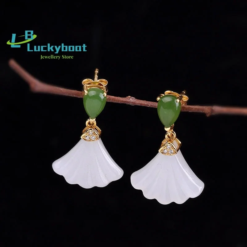 Silver inlaid natural Hetian white jade fan Earrings Chinese style retro fresh FAIRY CHARM Christmas Halloween Gift
Silver inlaid natural Hetian white jade fan Earrings Chinese style retro fresh FAIRY CHARM Christmas Halloween Gift