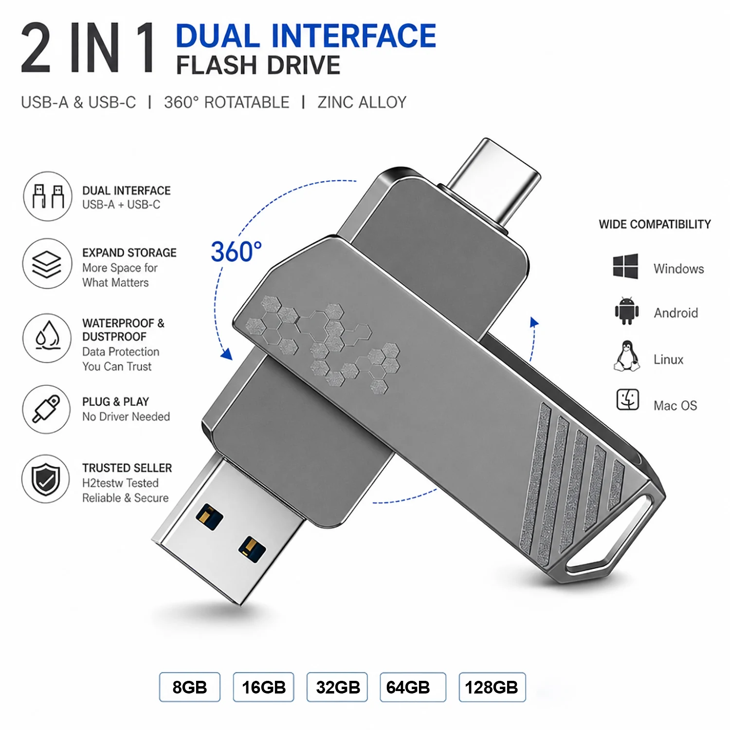 USB 2.0 Type C Flash Drive 128GB 64GB 32GB 16GB 8GB Pendrive High Speed Dual Memory Stick For Smartphone Laptop
USB 2.0 Type C Flash Drive 128GB 64GB 32GB 16GB 8GB Pendrive High Speed Dual Memory Stick For Smartphone Laptop