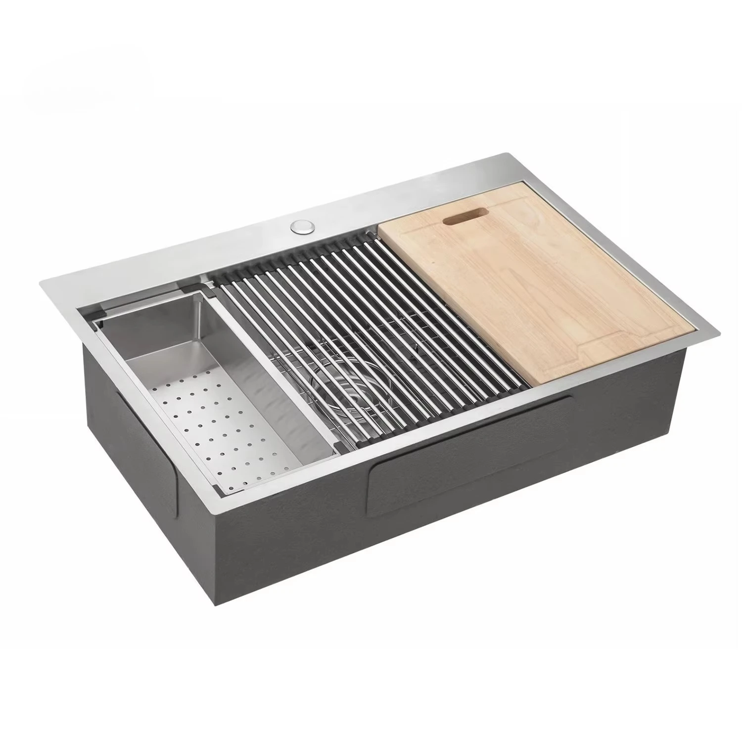 Современная 30-дюймовая кухонная раковина с одной чашей, раковина для рабочей станции с верхним креплением, ручная работа с аксессуарами 
Современная 30-дюймовая кухонная раковина с одной чашей, раковина для рабочей станции с верхним креплением, ручная работа с аксессуарами