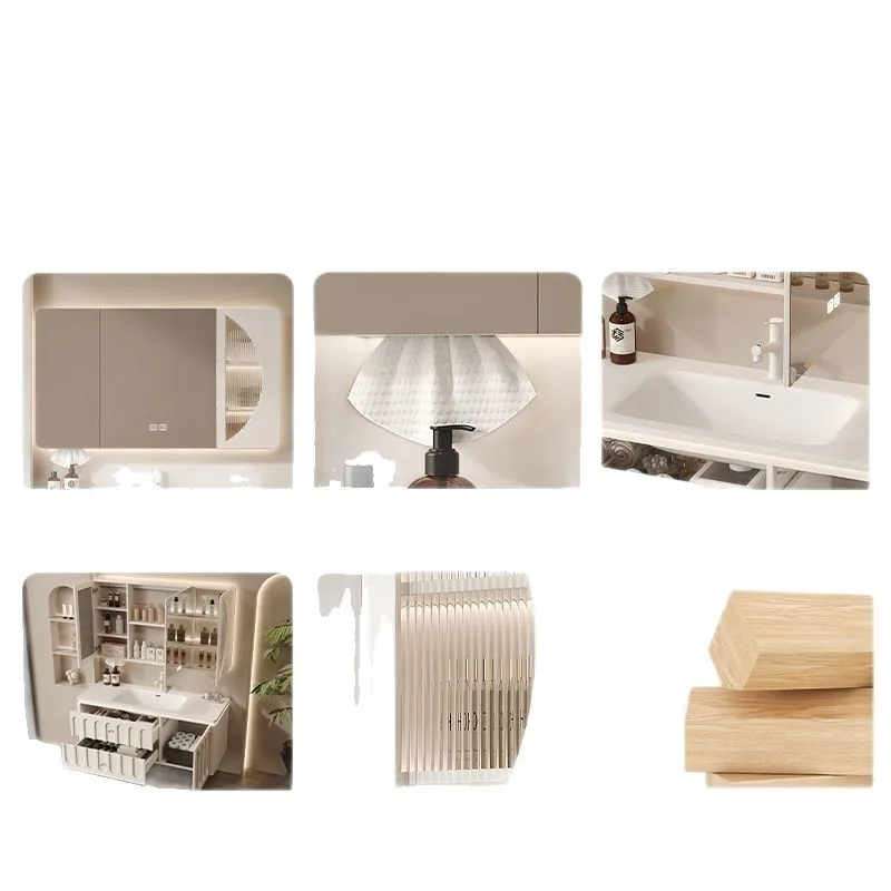 New French cream style bathroom cabinet combination rounded corner Corian integrated basin
New French cream style bathroom cabinet combination rounded corner Corian integrated basin