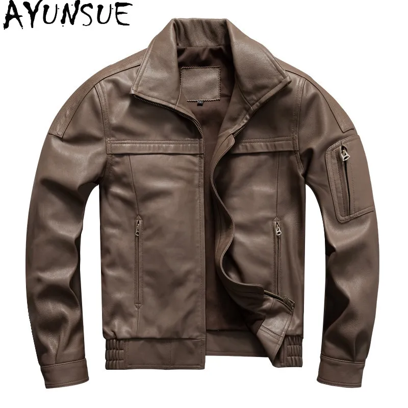 AYUNSUE Top Layer Goatskin Genuine Leather Jacket Men Fashion Lapel Short Leather Coat Man Spring Autumn Brown Leather Jackets
AYUNSUE Top Layer Goatskin Genuine Leather Jacket Men Fashion Lapel Short Leather Coat Man Spring Autumn Brown Leather Jackets