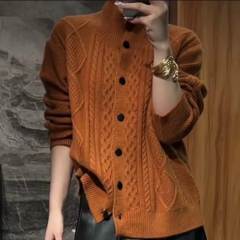 Wool Blend Knit Cardigan, Fashionable Versatile, Retro Pumpkin Colored Jacket, Temperament Loose Top, Lazy Style Thicken Solid
Wool Blend Knit Cardigan, Fashionable Versatile, Retro Pumpkin Colored Jacket, Temperament Loose Top, Lazy Style Thicken Solid