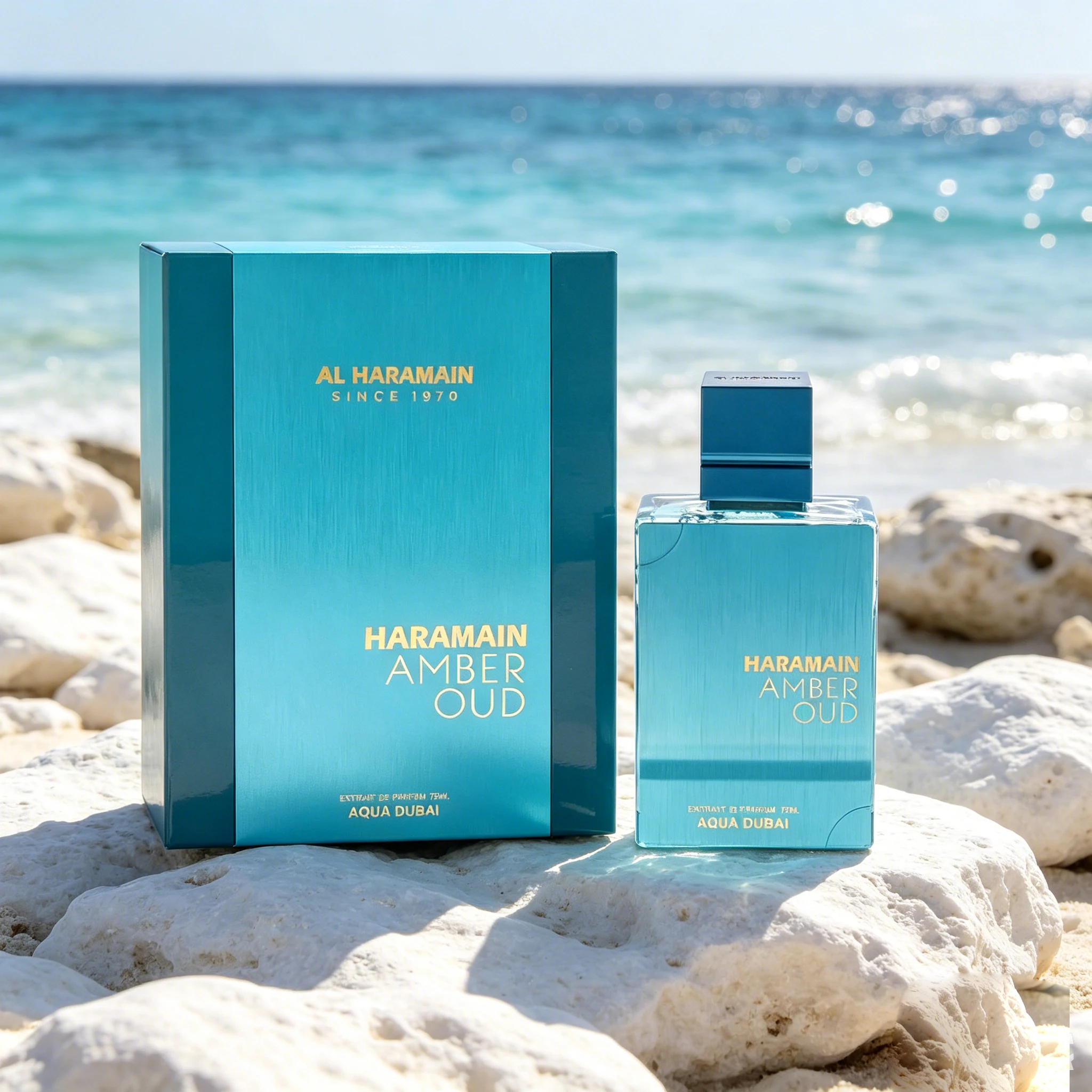 Al Haramain Amber Oud Aqua , The clear blue bottle holds the Dubai sea breeze, citrus and sea salt collide to create a refreshing atmosphere, and the amber ebony ends with the ocean breath of the desert.t
Al Haramain Amber Oud Aqua , The clear blue bottle holds the Dubai sea breeze, citrus and sea salt collide to create a refreshing atmosphere, and the amber ebony ends with the ocean breath of the desert.t