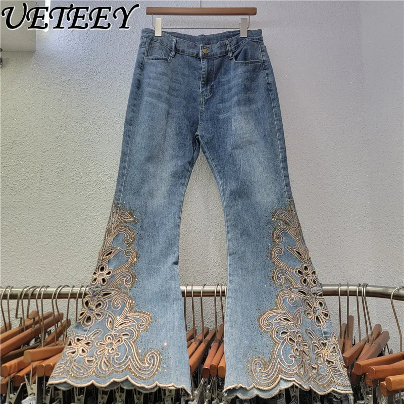 New Fashionable Hollow Out Rhinestone Heavy Embroidery Flared Jeans for Women High Waist High Elasticity Versatile Long Pants
New Fashionable Hollow Out Rhinestone Heavy Embroidery Flared Jeans for Women High Waist High Elasticity Versatile Long Pants