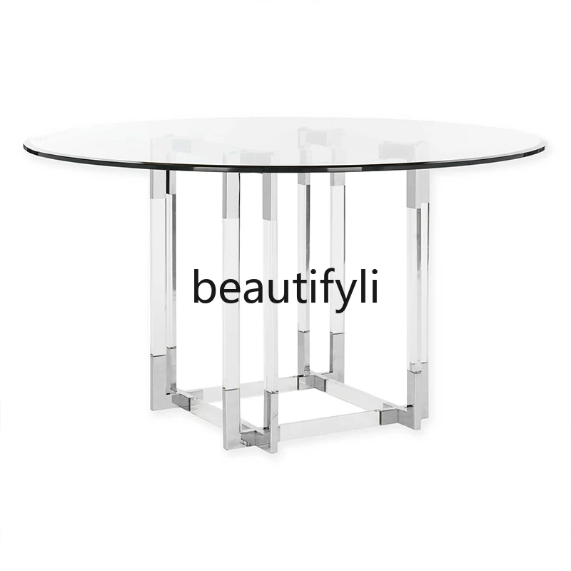 High transparency acrylic round dining table transparent plexiglass dining table stainless steel acrylic furniture table
High transparency acrylic round dining table transparent plexiglass dining table stainless steel acrylic furniture table