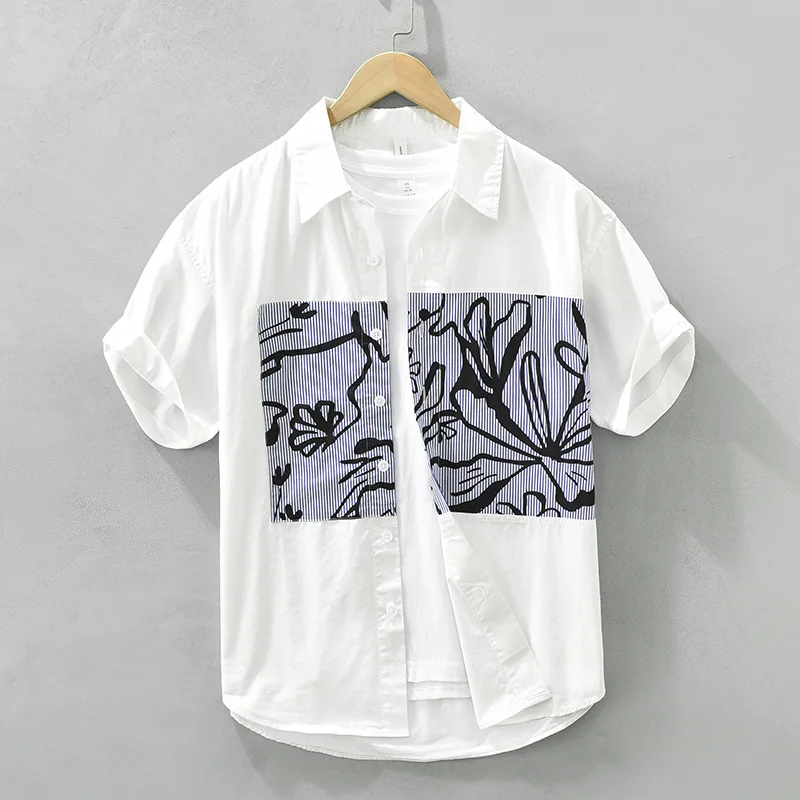 2778 Japan Style Men's Striped Floral Print Patchwork Casual Shirt Short Sleeve Simple Loose Basic Blouse Cozy Cotton Daily Tops
2778 Japan Style Men's Striped Floral Print Patchwork Casual Shirt Short Sleeve Simple Loose Basic Blouse Cozy Cotton Daily Tops