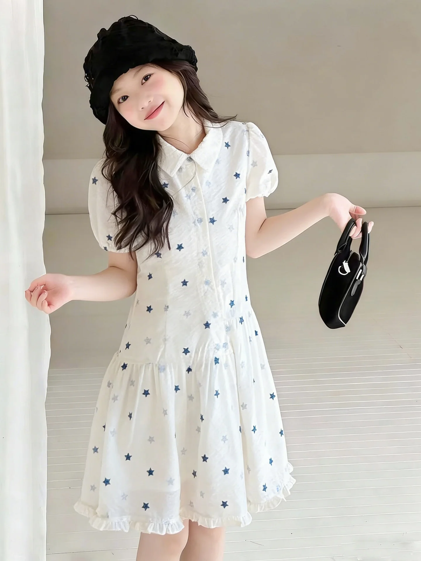 Girls Summer Dress Children's Fashion Short Sleeve Turn-down Collar Thin Material Midi Skirt Casual Style Middle High Waist
Girls Summer Dress Children's Fashion Short Sleeve Turn-down Collar Thin Material Midi Skirt Casual Style Middle High Waist