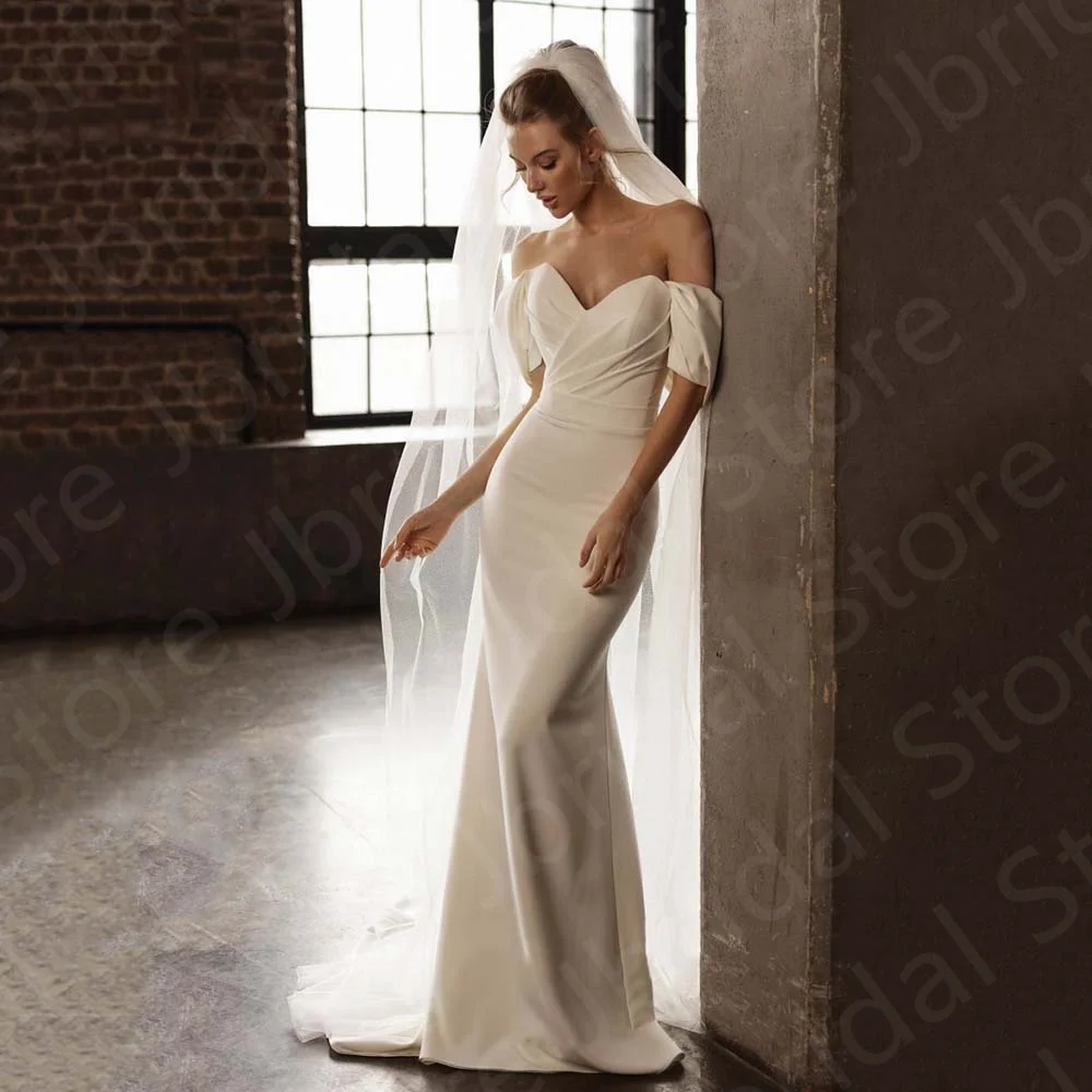 Modern Mermaid Simple Wedding Dresses Ivory Beach Bride Off Shoulder Short Sleeves Bridal Gowns Strapless Lace Up Back
Modern Mermaid Simple Wedding Dresses Ivory Beach Bride Off Shoulder Short Sleeves Bridal Gowns Strapless Lace Up Back