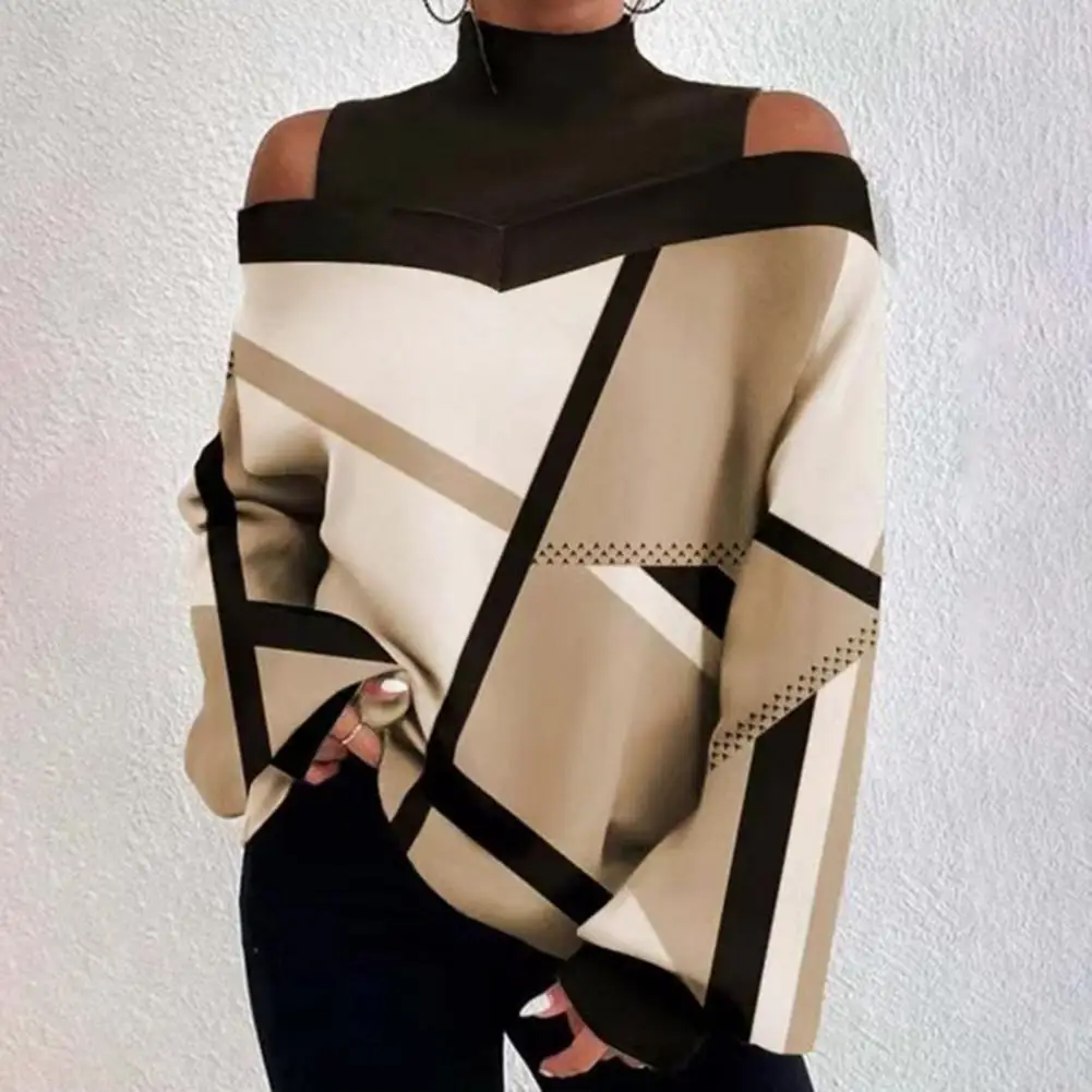 Contrast Color Top Geometric Print Off Shoulder Pullover Stylish Women's Loose T-shirt Blouse for Fall Spring Lady Off-shoulder
Contrast Color Top Geometric Print Off Shoulder Pullover Stylish Women's Loose T-shirt Blouse for Fall Spring Lady Off-shoulder