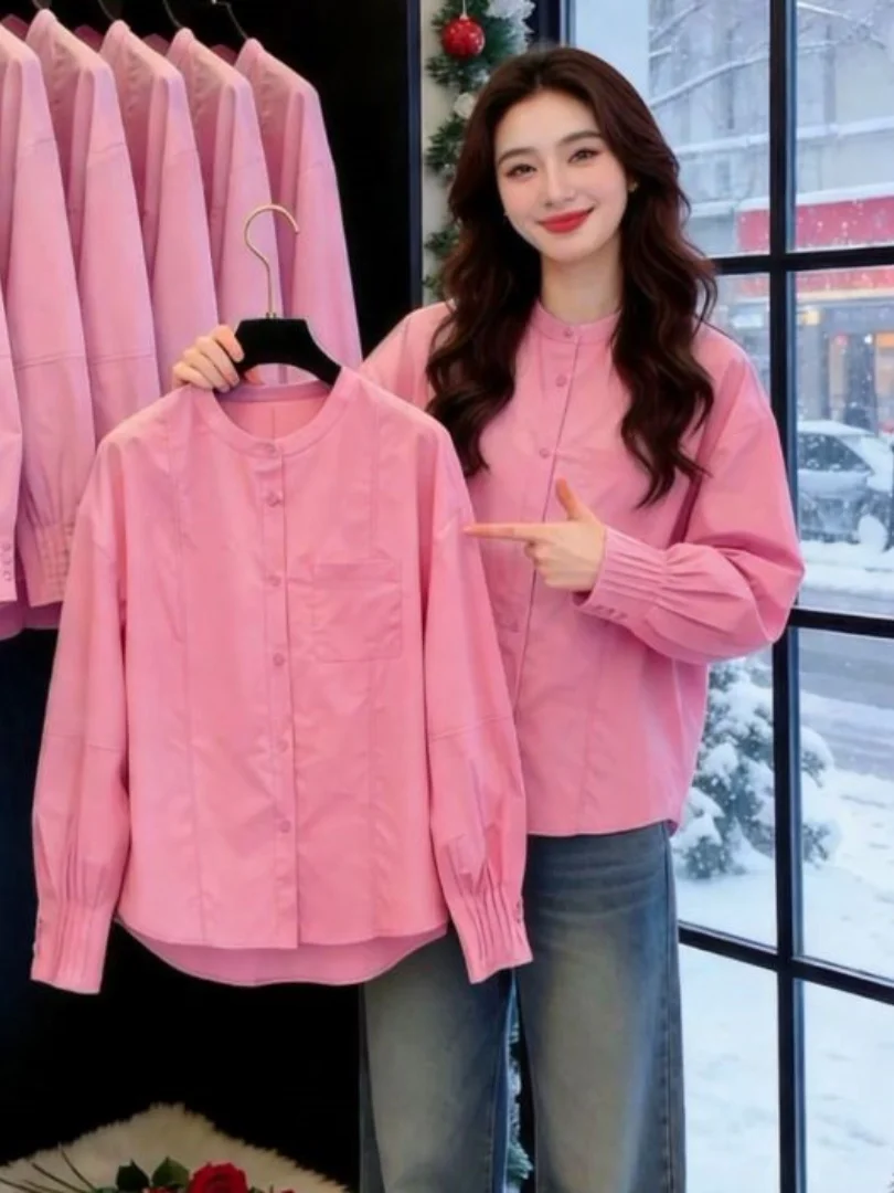 Chic Pink round Neck Long Sleeve Women's Shirt Versatile Ageless Spring New Style Fashionable Design Loose Fit Button up Top
Chic Pink round Neck Long Sleeve Women's Shirt Versatile Ageless Spring New Style Fashionable Design Loose Fit Button up Top