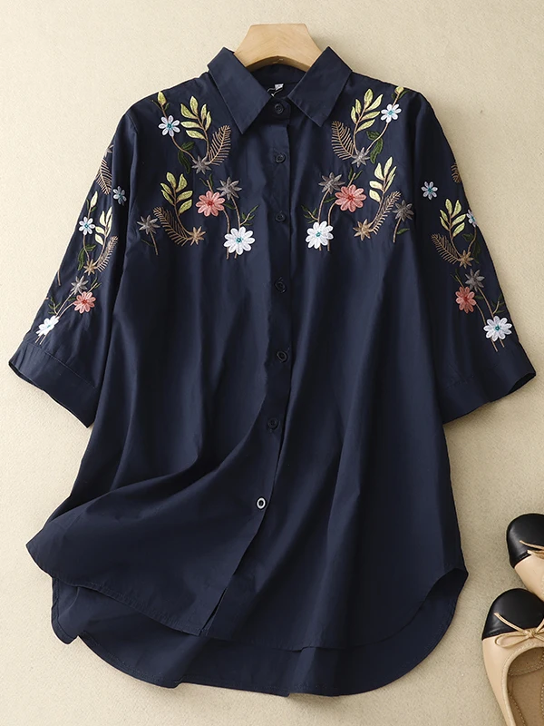 High-End plus Size Embroidered Loose Casual Straight-Leg Shirt Women's Fashionable Artistic Seven-Quarter Sleeve Top
High-End plus Size Embroidered Loose Casual Straight-Leg Shirt Women's Fashionable Artistic Seven-Quarter Sleeve Top