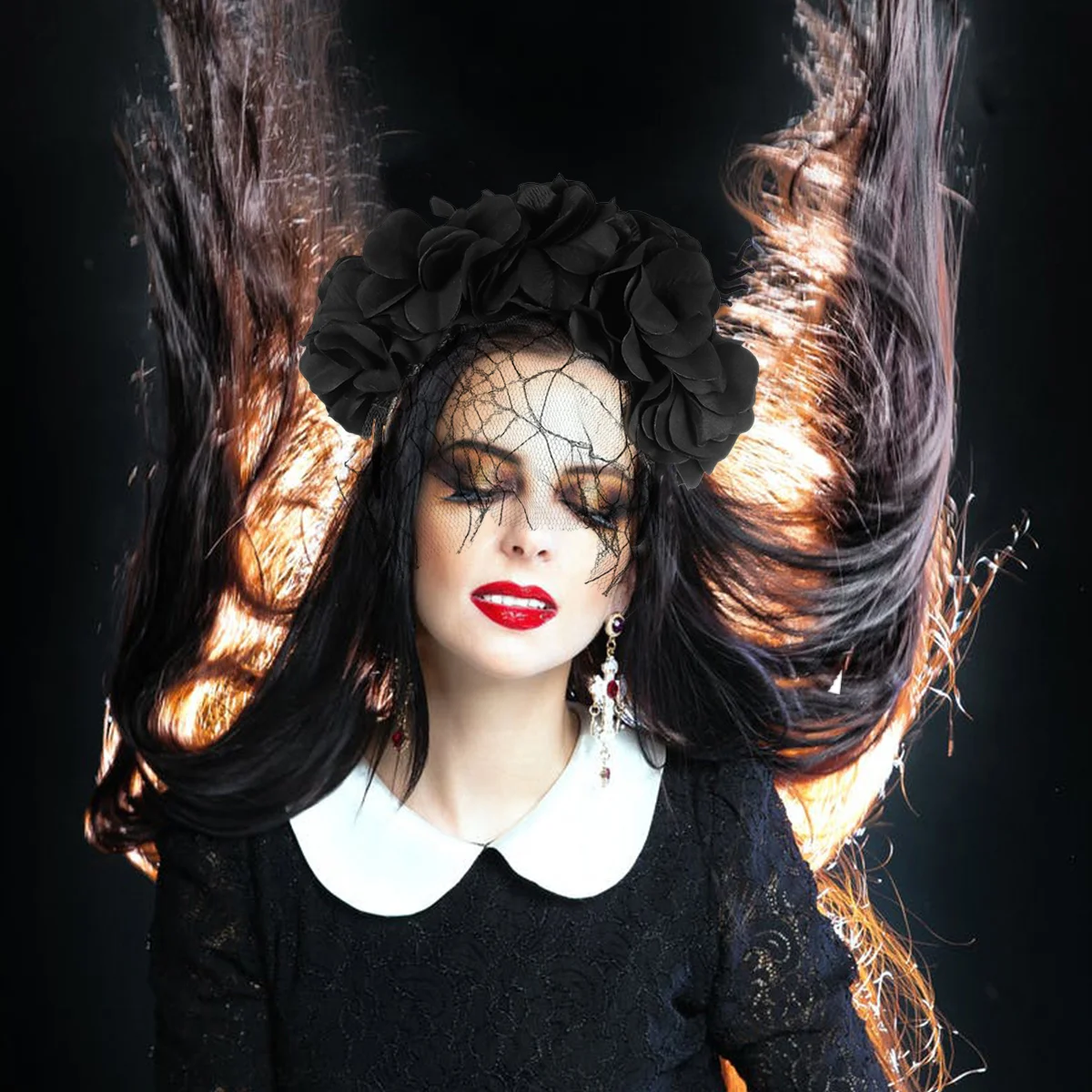 Black Net Tulle Headband With Simulated Flowers For Halloween Costume Floral Hairband Decorative Hair Accessory Party Wear 
Black Net Tulle Headband With Simulated Flowers For Halloween Costume Floral Hairband Decorative Hair Accessory Party Wear