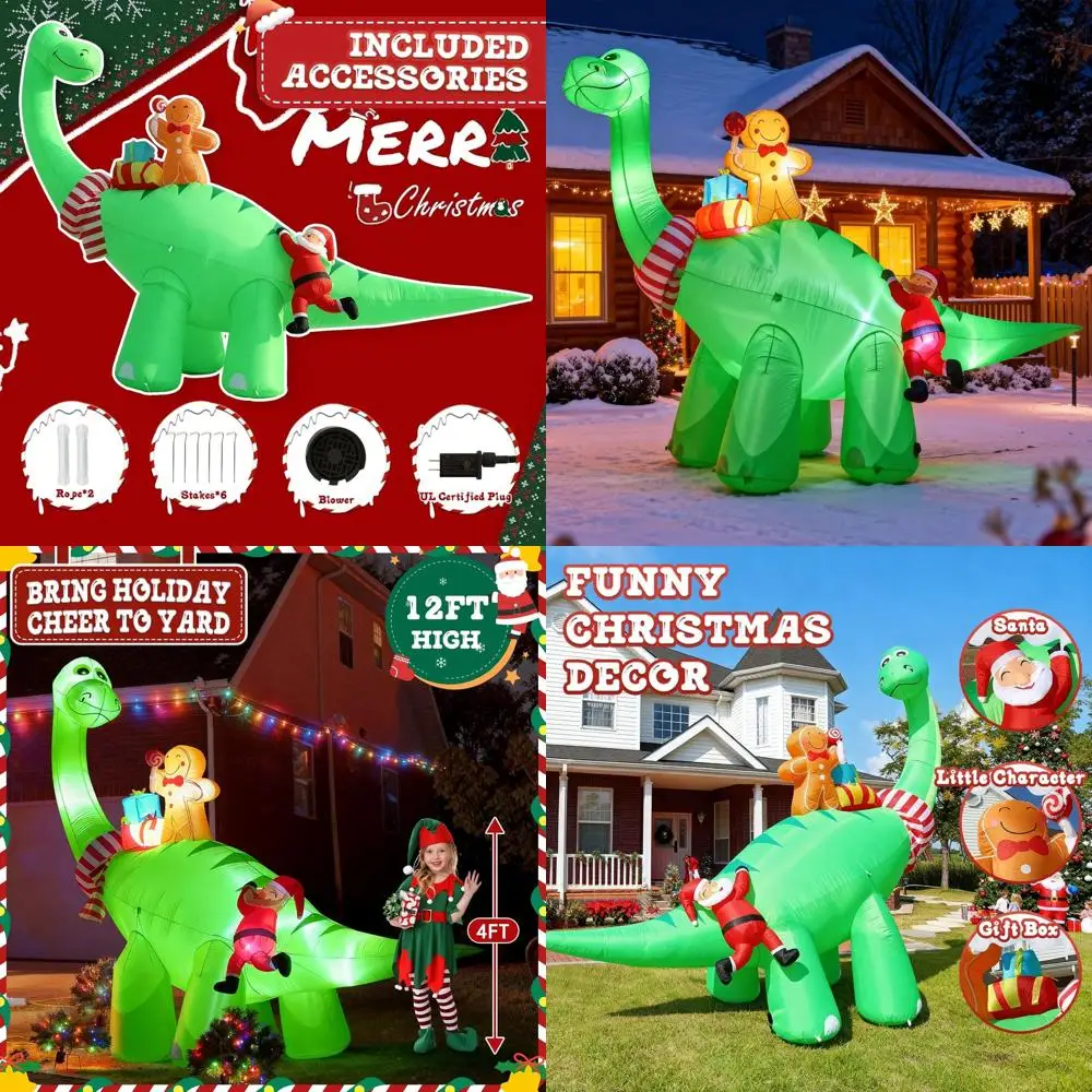 Giant 12FT Inflatable Christmas Dinosaur with Santa, LED-lit Outdoor Lawn Decor for Holiday Parties
Giant 12FT Inflatable Christmas Dinosaur with Santa, LED-lit Outdoor Lawn Decor for Holiday Parties
