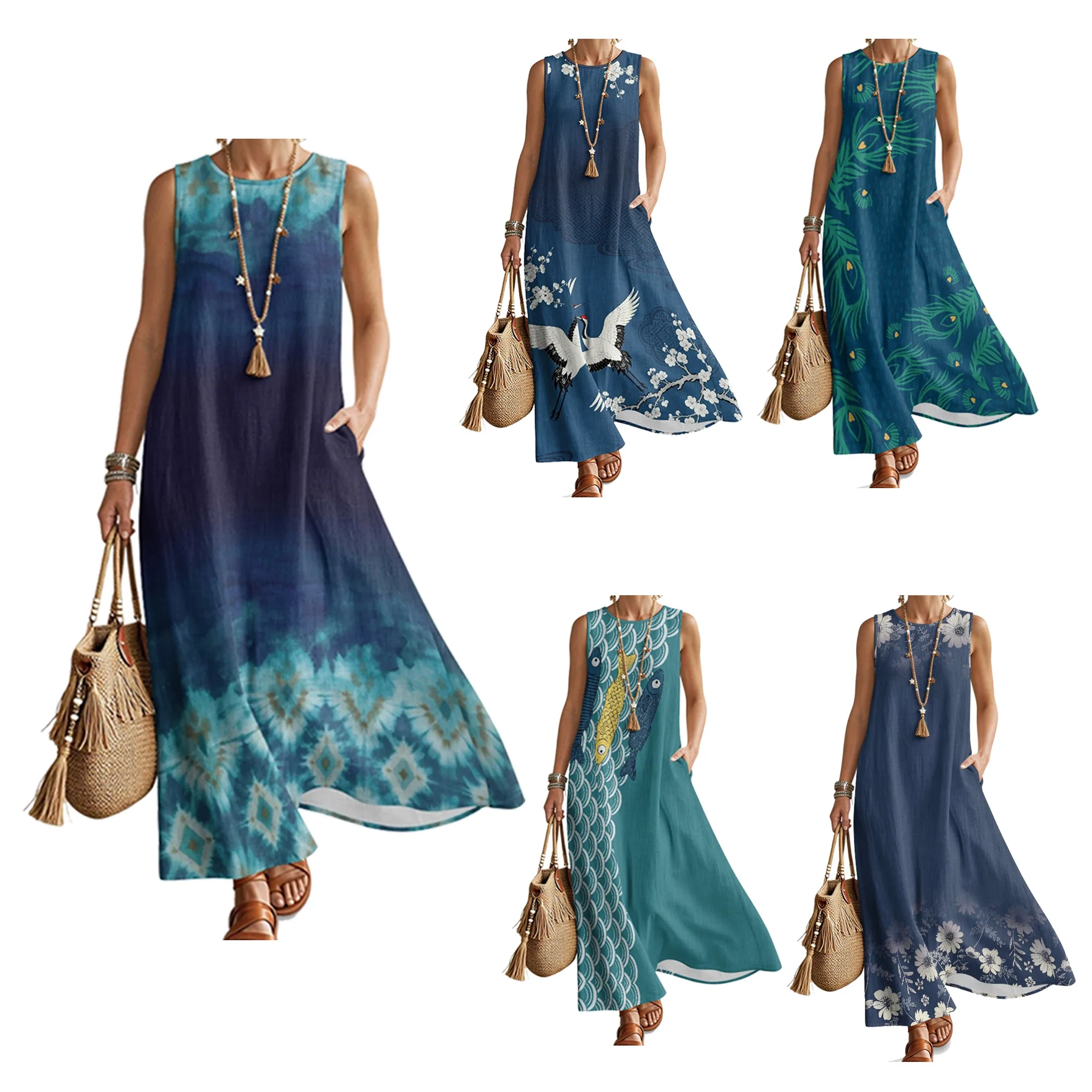 2026 Women's Casual Loose Tie-Dye Print Party Dress for Spring and Summer Wear Sleeveless Flowy Imitation linen Pocket Dress
2026 Women's Casual Loose Tie-Dye Print Party Dress for Spring and Summer Wear Sleeveless Flowy Imitation linen Pocket Dress