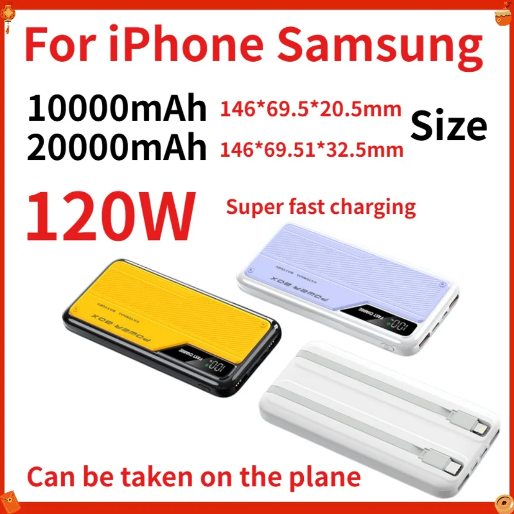 120W Super Fast Charging 20000mAh PowerBank Built-in USB C Cable PD3.0 Portable Charger High Capacity Battery for iPhone Samsung
120W Super Fast Charging 20000mAh PowerBank Built-in USB C Cable PD3.0 Portable Charger High Capacity Battery for iPhone Samsung