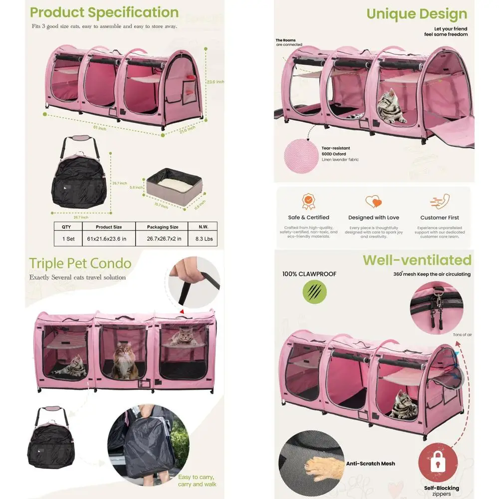 Складная 3-секционная клеточка для кошек с дорожной сумкой, 2 гамаками, 3 ковриками и складными коробками для туалета для кошек и собак
Складная 3-секционная клеточка для кошек с дорожной сумкой, 2 гамаками, 3 ковриками и складными коробками для туалета для кошек и собак