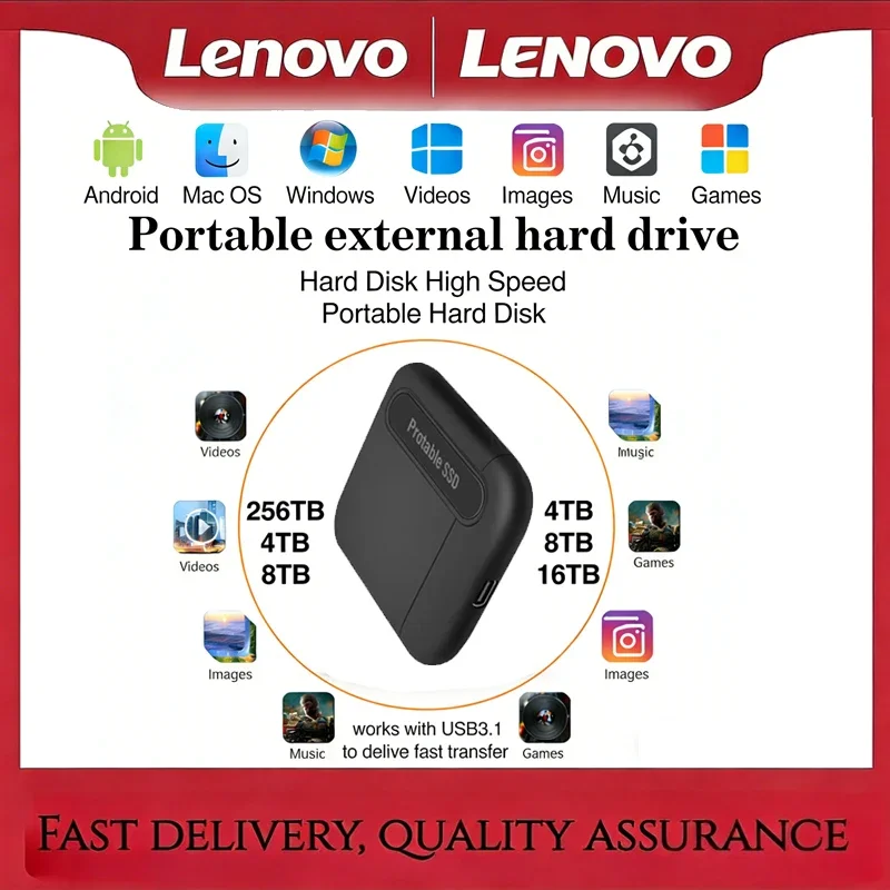 Оригинальный внешний жесткий диск Lenovo 2 ТБ/4 ТБ, портативный SSD-накопитель USB 3.1, устройство хранения данных для ноутбуков и настольных ПК
Оригинальный внешний жесткий диск Lenovo 2 ТБ/4 ТБ, портативный SSD-накопитель USB 3.1, устройство хранения данных для ноутбуков и настольных ПК