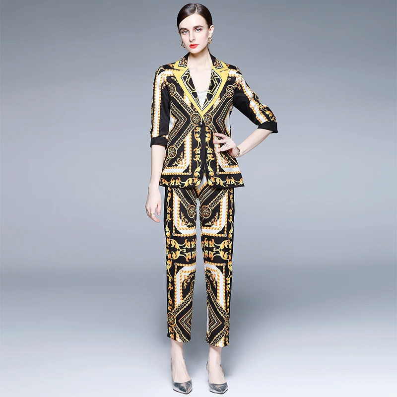 2022 Elegant Women Print 2 Pieces Set Single Button Long Sleeve Blazer+Elastic Waist Pocket Pencil Pant Suits Autumn Fashion Set
2022 Elegant Women Print 2 Pieces Set Single Button Long Sleeve Blazer+Elastic Waist Pocket Pencil Pant Suits Autumn Fashion Set
