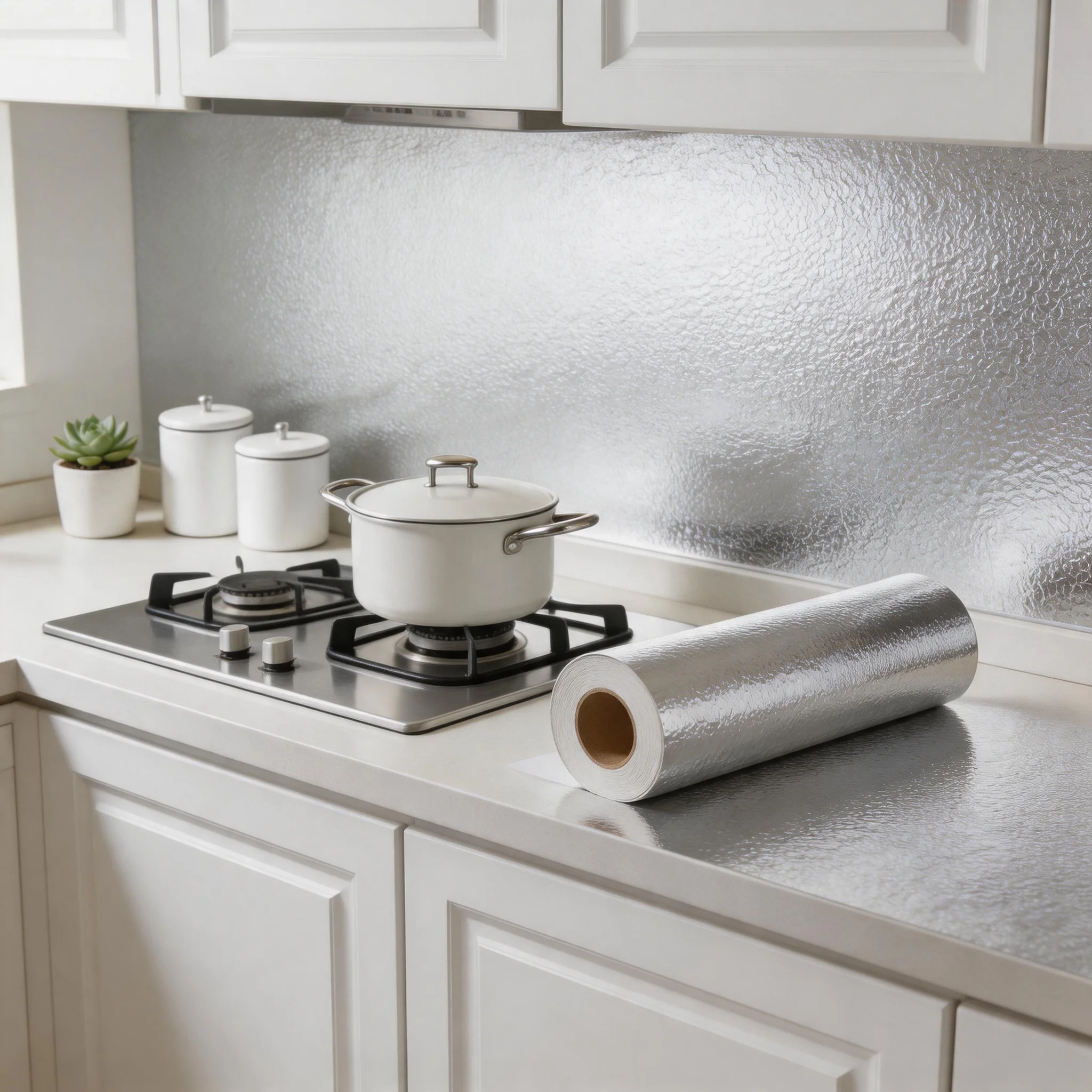 Silver Foil Backsplash Wallpaper, Removable Self-Adhesive Contact Paper, Oil Resistant for Kitchen Cabinets Stove
Silver Foil Backsplash Wallpaper, Removable Self-Adhesive Contact Paper, Oil Resistant for Kitchen Cabinets Stove