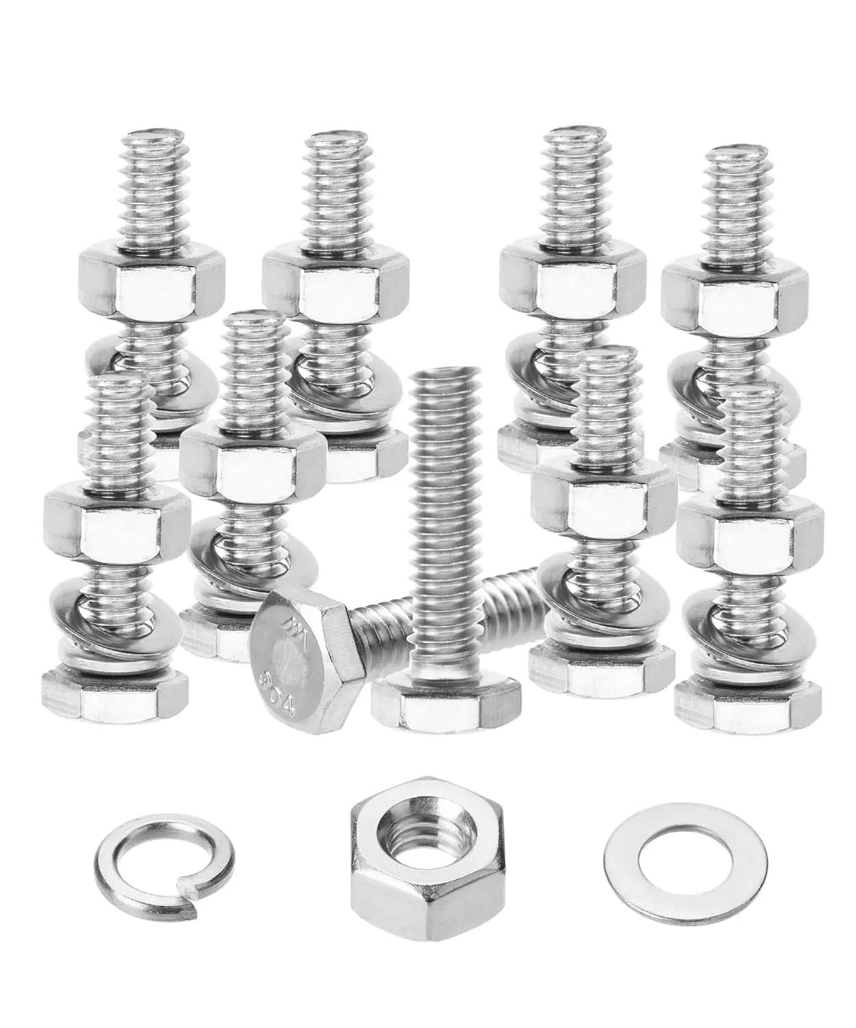 Stainless Steel Nuts and Bolts Set, 1/4"-20x1" with Flat and Lock Washers, 10 Sets for Fastening and Assembly
Stainless Steel Nuts and Bolts Set, 1/4"-20x1" with Flat and Lock Washers, 10 Sets for Fastening and Assembly