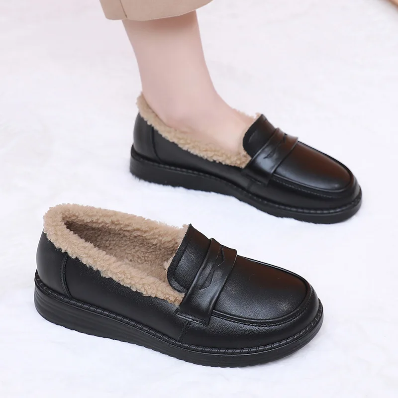 Black Leather Winter Loafers For Women With Fleece Lining And Round Toe Non Slip Thick Sole Comfortable Casual Office And Daily
Black Leather Winter Loafers For Women With Fleece Lining And Round Toe Non Slip Thick Sole Comfortable Casual Office And Daily