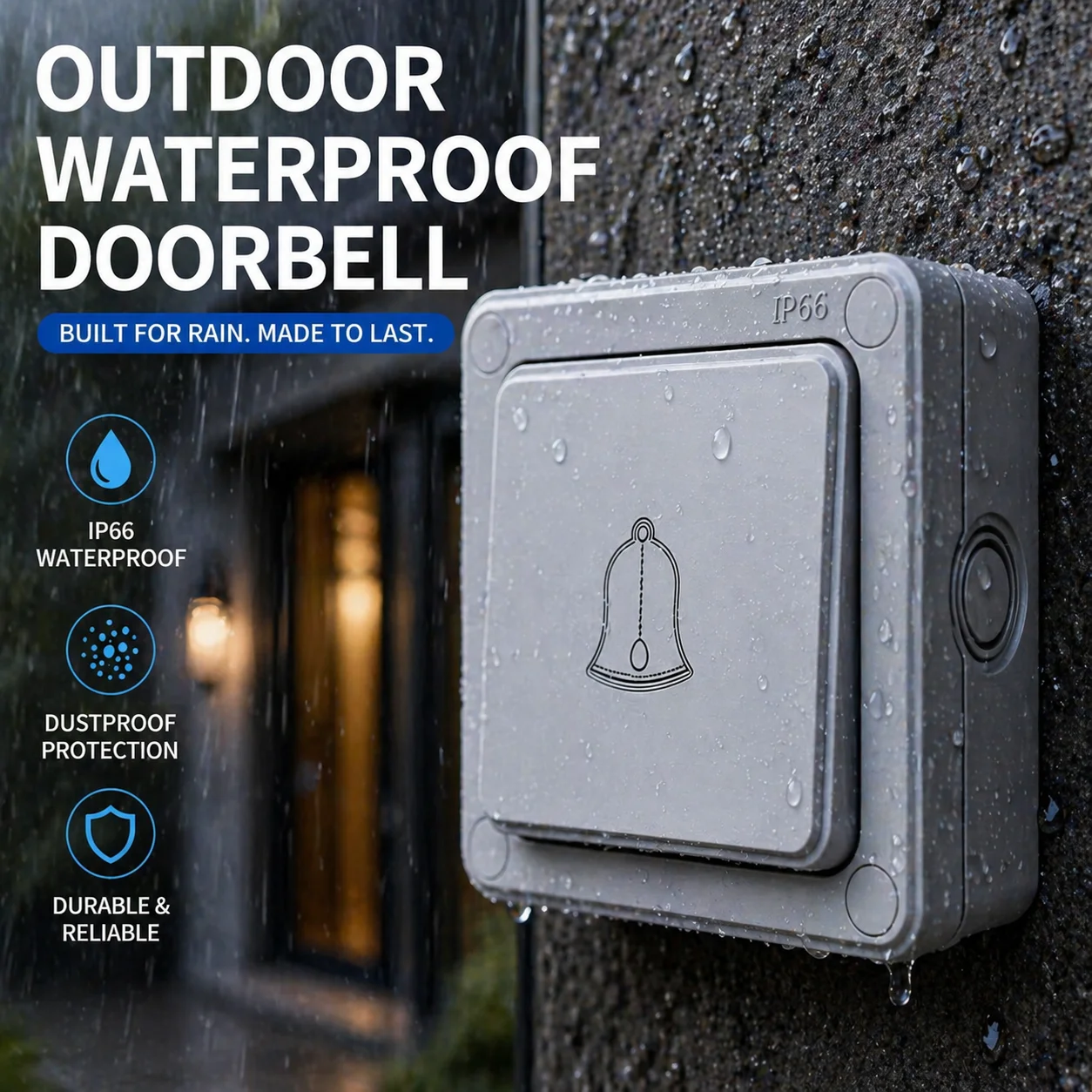 Outdoor Wall Doorbell Switch IP66 Waterproof Dustproof Plastic Push Button for Villa Courtyard Home Use
Outdoor Wall Doorbell Switch IP66 Waterproof Dustproof Plastic Push Button for Villa Courtyard Home Use