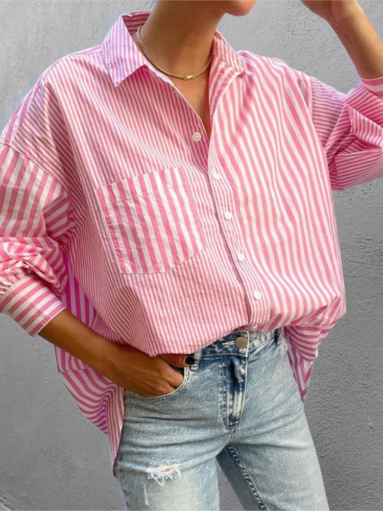 Casual Blouse for Women Female Tops Loose Fit Striped Shirts Lapel Oversized Blouse Shirt for Women Tops Office Lady Basic Shirt
Casual Blouse for Women Female Tops Loose Fit Striped Shirts Lapel Oversized Blouse Shirt for Women Tops Office Lady Basic Shirt