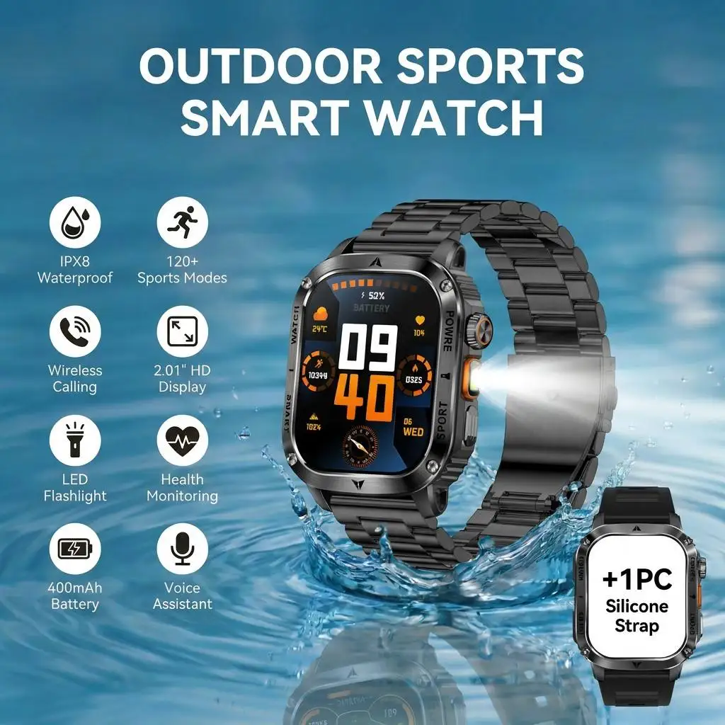 2026 outdoor sports smartwatch, 2.01'' HD large screen,IPX8 waterproof,wireless call,Christmas and holiday gifts,sports tracking
2026 outdoor sports smartwatch, 2.01'' HD large screen,IPX8 waterproof,wireless call,Christmas and holiday gifts,sports tracking