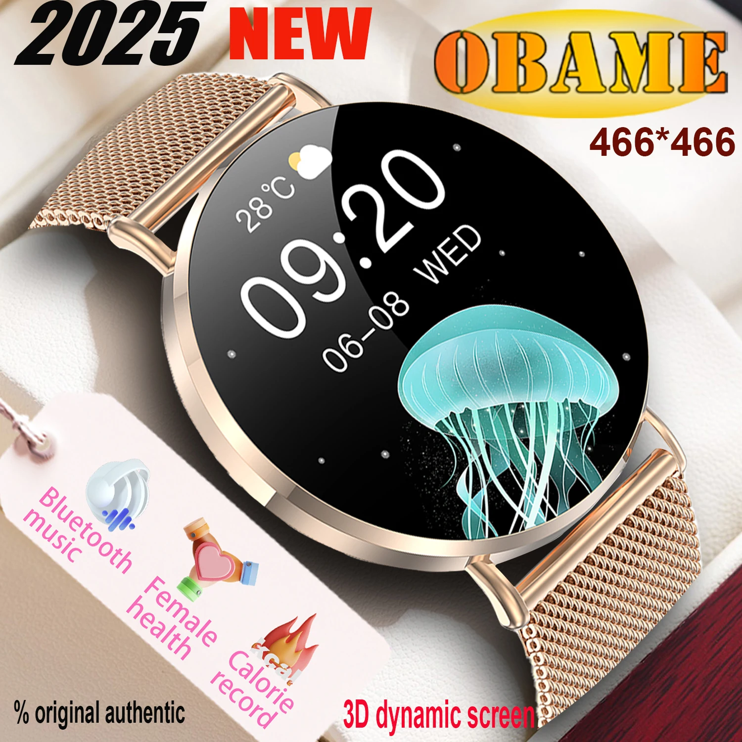 2025New 3D Women's Ultra-thin Smart Watch Health 466*466 Management Sports Monitoring Bluetooth Call Music Control Fashion Watch
2025New 3D Women's Ultra-thin Smart Watch Health 466*466 Management Sports Monitoring Bluetooth Call Music Control Fashion Watch