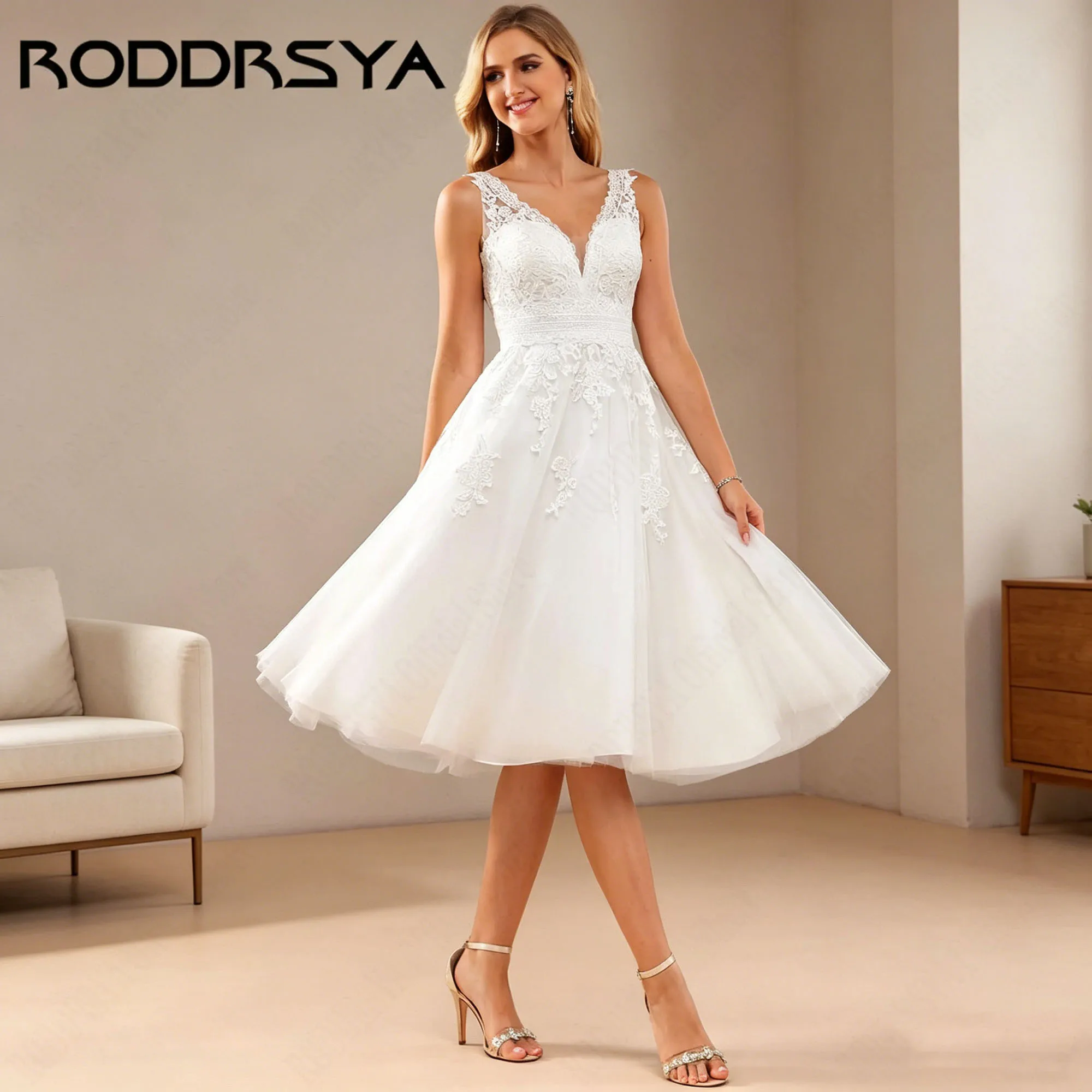 RODDRSYA Appliques Tulle Short Civil Wedding Dress A-line V-neck Sleeveless Classic Bride Party Gown vestido de novia Customized
RODDRSYA Appliques Tulle Short Civil Wedding Dress A-line V-neck Sleeveless Classic Bride Party Gown vestido de novia Customized