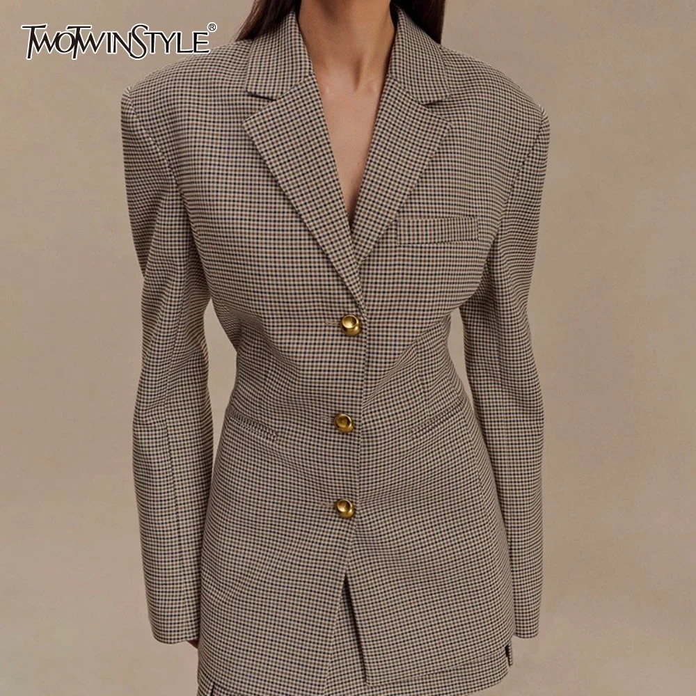 TWOTWINSTYLE Check Slimming Blazers for Women Lapel Long Sleeve Temperament Minimalist Coats Female Fashion Style New
TWOTWINSTYLE Check Slimming Blazers for Women Lapel Long Sleeve Temperament Minimalist Coats Female Fashion Style New