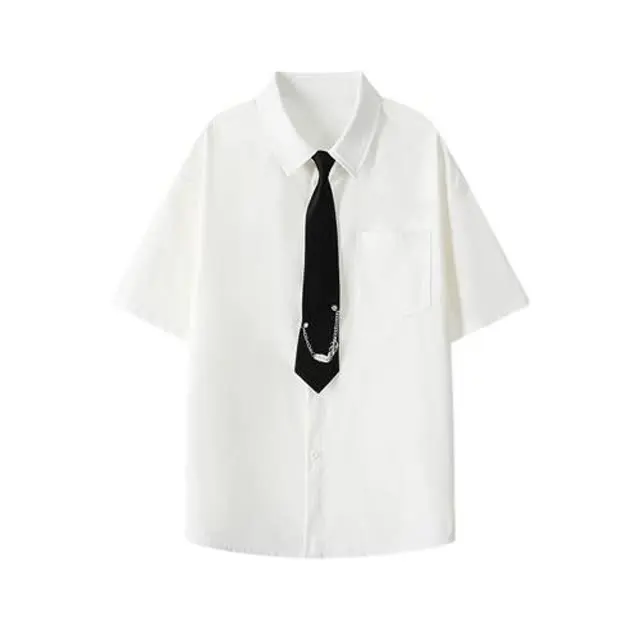 Mr. WH Casual Style Men's White Short Sleeve Shirt Summer Removable Tie Design Versatile Shirt Standard Fit Polyester Fiber
Mr. WH Casual Style Men's White Short Sleeve Shirt Summer Removable Tie Design Versatile Shirt Standard Fit Polyester Fiber