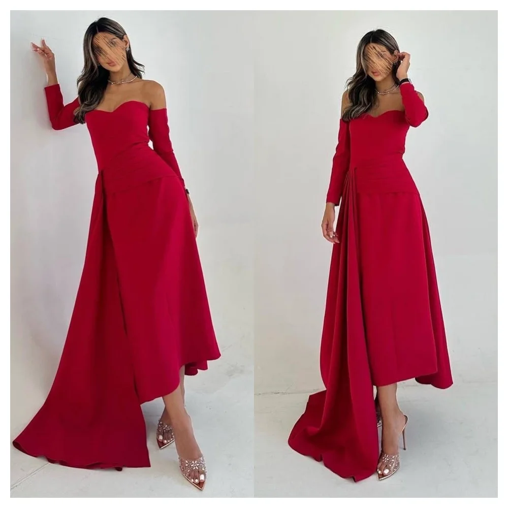Customized Fashion Red Jersey Evening Dress Modern Strapless Detachable Sleeve Prom Dress Temperament Straight Celebri
Customized Fashion Red Jersey Evening Dress Modern Strapless Detachable Sleeve Prom Dress Temperament Straight Celebri