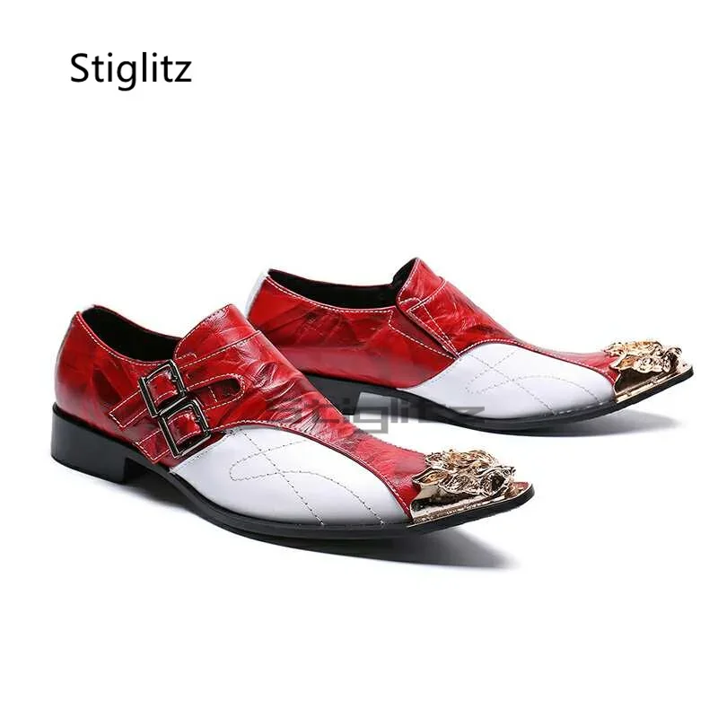 Metal Pointed Toe Mixed Colors Men's Dress Shoes Red White Genuine Leather Wedding Shoes Double Buckle Casual Business Shoes
Metal Pointed Toe Mixed Colors Men's Dress Shoes Red White Genuine Leather Wedding Shoes Double Buckle Casual Business Shoes
